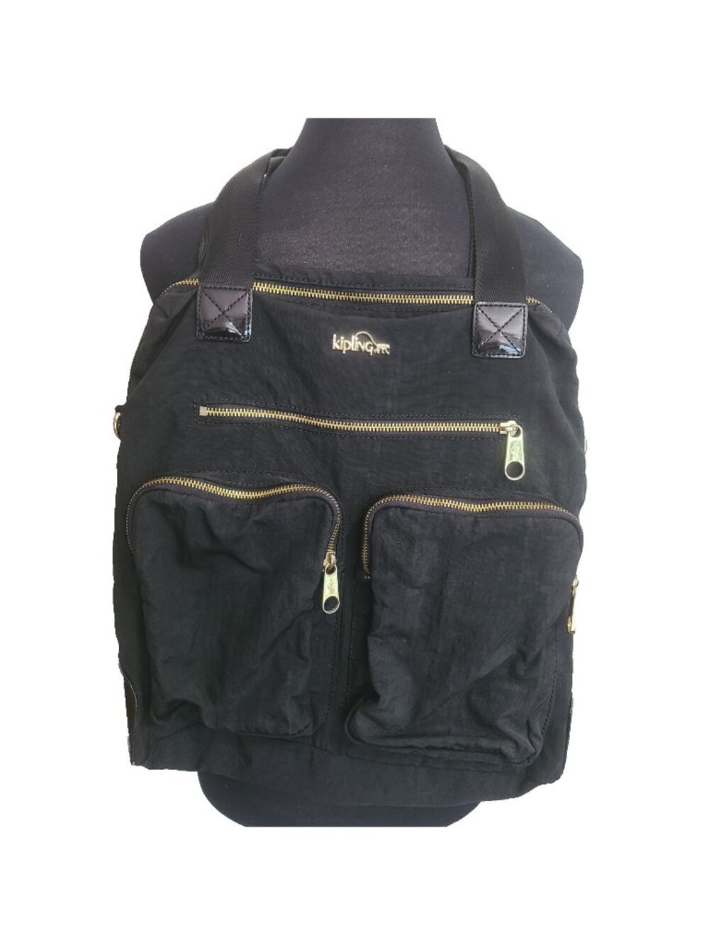 Kipling Camryn Large Nylon Tote Black Multi-Pocket Gold Zippers